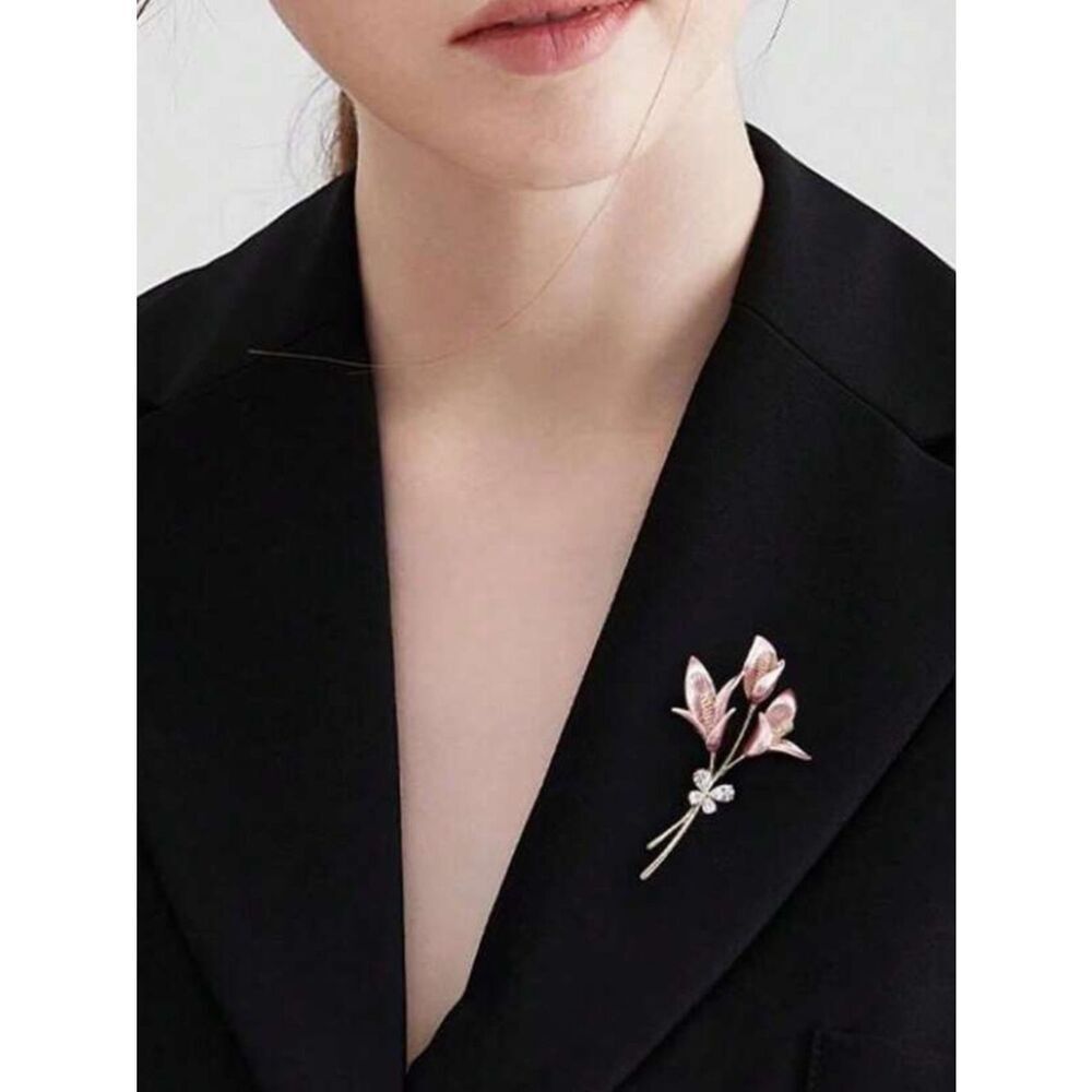 Pink Floral Crystal Accent Brooch - Women Jewelry R 529
